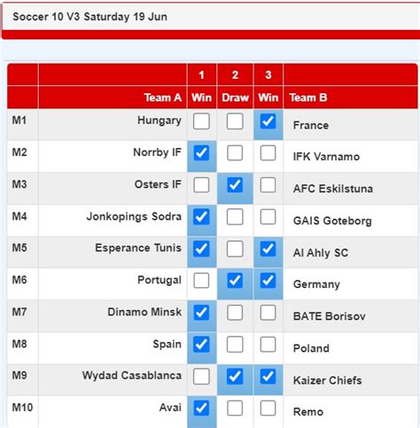 soccer 10 fixtures results and payouts